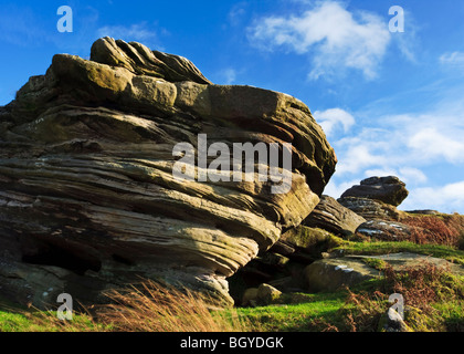 Caller Crag on open-access moorland near the village of Edlingham in the district of Alnwick, Northumberland, England Stock Photo