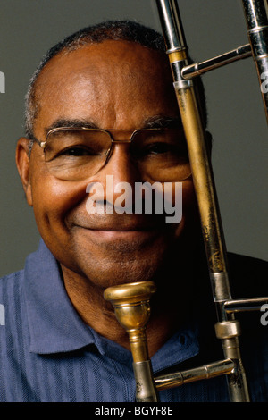 Man with trombone Stock Photo