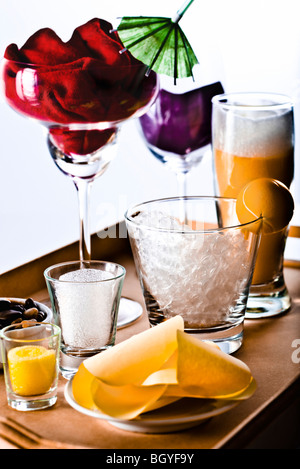 Food concept, assorted fake cocktails made from household objects Stock Photo