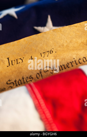 Declaration of Independence of top of American flag Stock Photo