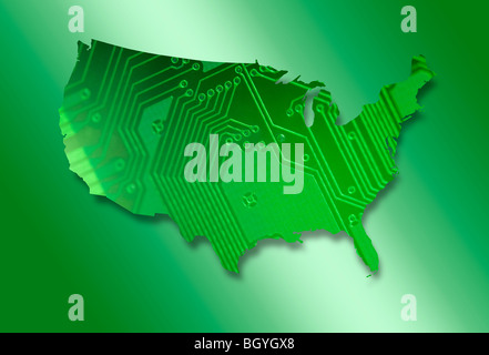 Circuit board in shape of United States of America Stock Photo