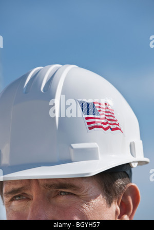 Man wearing hardhat Stock Photo