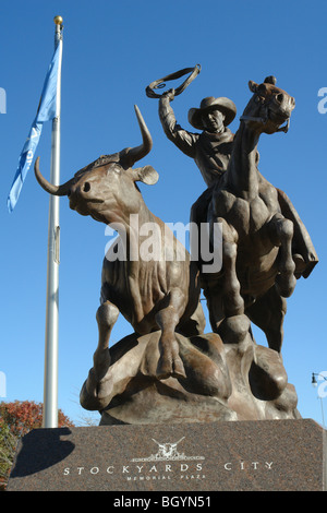 Oklahoma City, OK, Oklahoma, Oklahoma National Stockyard, cowboy statue, sculpture Stock Photo