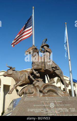 Oklahoma City, OK, Oklahoma, Oklahoma National Stockyard, cowboy statue, sculpture Stock Photo