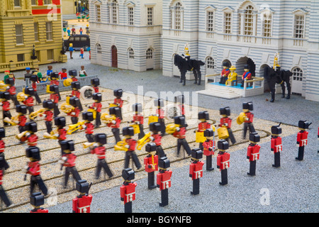 The Queen watches marching soldiers, Legoland Windsor Stock Photo