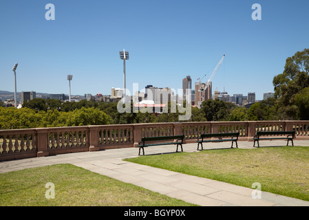 The Adelaide city skyline and lights of the Adelaide Oval, SA, Australia Stock Photo