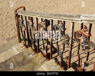 Rusty Wrought Iron banister on steps at entrance to Newhailes House nr Musselburgh East Lothian Scotland Stock Photo