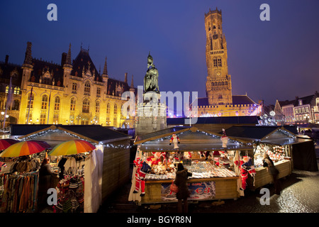 Christmas Market in the Bruges Market Square, Belgium Stock Photo