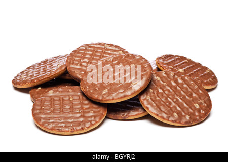 Chocolate biscuits. Milk chocolate digestive biscuit pile Stock Photo