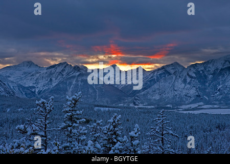 Sunset over the mountains of Waterton Lakes National Park (a UNESCO World Heritage Site & Biosphere Reserve), Alberta, Canada. Stock Photo
