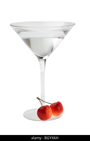 Martini mixed drink with cherry garnish on a white background Stock Photo