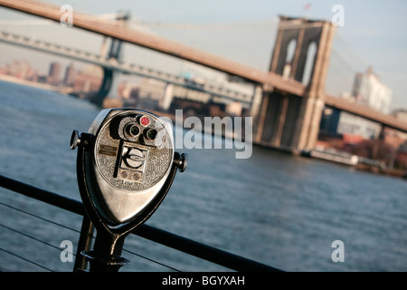 Viewfinder looking out onto Brooklyn at the Pier 17 downtown New York Stock Photo