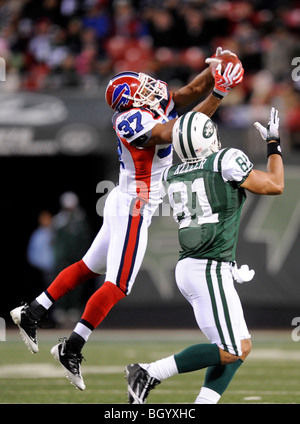 George Wilson #37 of the Buffalo Bills intercepts a pass intended for Dustin Keller #81 of the New York Jets Stock Photo