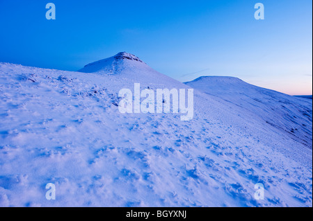 Corn Du and Pen Y Fan winter dawn, Brecon Beacons national park, Wales Stock Photo