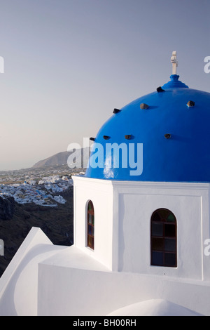 Blue domed church in Imerovigli on Santorini Island Stock Photo