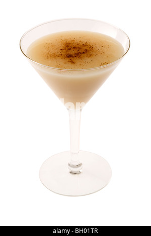 Brandy Alexander cocktail with nutmeg on white background Stock Photo