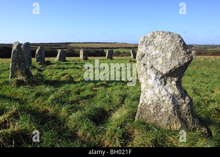 The Merry Maidens stone circle West Penwith Cornwall UK Stock Photo