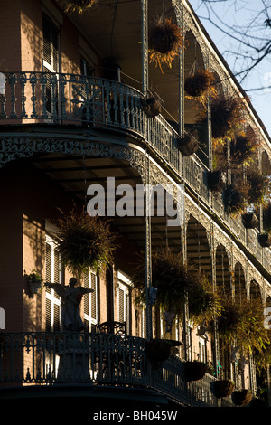 Wrought iron balconies of Royal Street, French Quarter, New Orleans, Louisiana Stock Photo