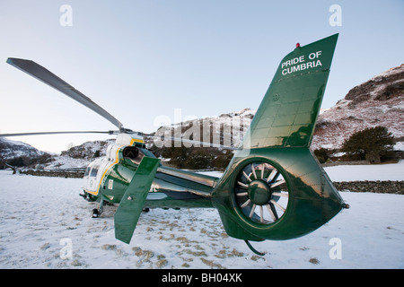 The North West Air Ambulance scrambled to evacuate an injured walker in Langdale, Lake District, UK. Stock Photo