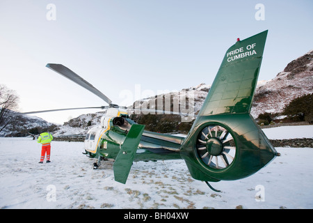 The North West Air Ambulance scrambled to evacuate an injured walker in Langdale, Lake District, UK. Stock Photo