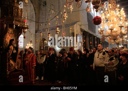 Bethlehem, Greek Orthodox Patriarch Theophilus III of Jerusalem on Christmas Day at the Church of the Nativity Stock Photo