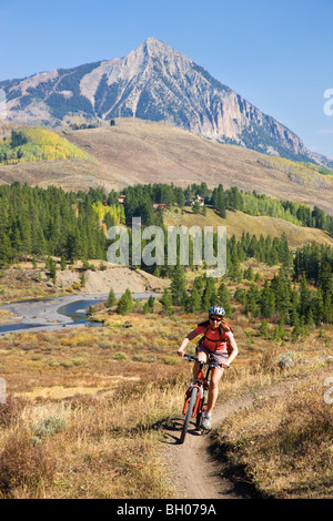 Mountain biking on the Upper and Lower Loop, Crested Butte, Colorado. (model released) Stock Photo