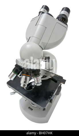 Front distorted view of a Zeiss standard compound microscope Stock Photo
