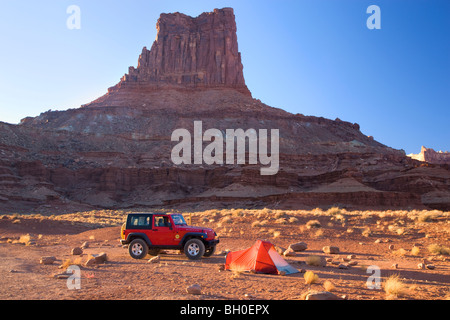 Camping along the White Rim Trail , Island in the Sky District, Canyonlands National Park, near Moab, Utah. Stock Photo