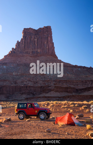 Camping along the White Rim Trail , Island in the Sky District, Canyonlands National Park, near Moab, Utah. Stock Photo