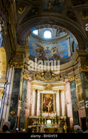 Nice, France, Inside Low Angle View, Looking up, Catholic Church, Chapelle  'Notre Dame de l'Annonciation' Alter, Baroque Architecture Stock Photo