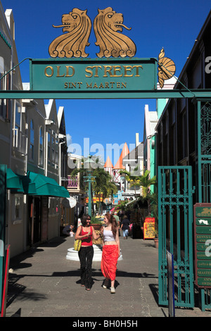 Market street and shops at Philipsburg in St. Maarten . Dutch Caribbean Stock Photo