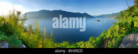 Panorama of lake Maggiore with isle of Brissago, Isole di Brissago, and Monte Gambarogno, Ronco sopra Ascona, lake Maggiore, Lag Stock Photo