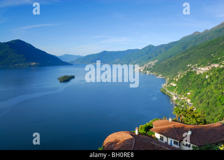 Lake Maggiore with isle of Brissago, Isole di Brissago, Ronco sopra Ascona, lake Maggiore, Lago Maggiore, Ticino, Switzerland Stock Photo