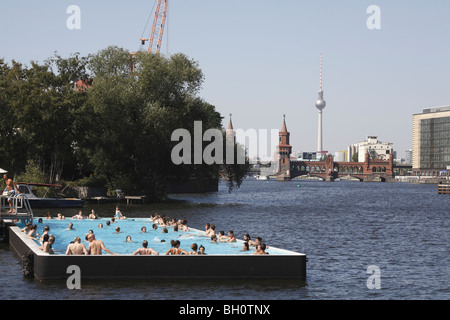 Berlin Skyline Spree Bathing Bathe Ship Stock Photo