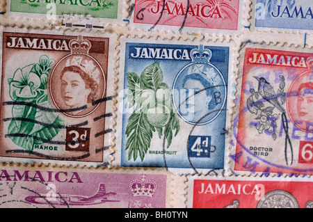 Jamaica postage stamps in stamp album Stock Photo