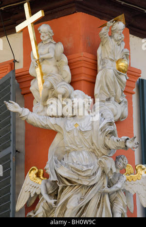 Madonna figure at a house front, Bamberg, Upper Franconia, Bavaria, Germany Stock Photo