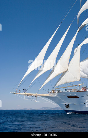 Sailing ship Star Clipper under full sail at Aegean Sea, Greece, Europe Stock Photo