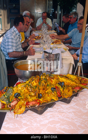 France. Marseille. Gigantic bouillabaisse served at the Miramar Restaurant in the Vieux Port, Marseille. Stock Photo