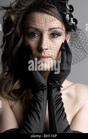 Beautiful Shot of a Stunning Brunette Model in Veil Stock Photo