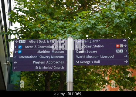 Signpost indicating directions in central Liverpool England UK Europe Stock Photo