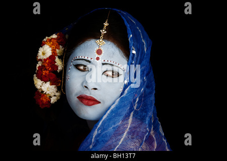girl painted with black paint in the image of warrior women Stock Photo ...