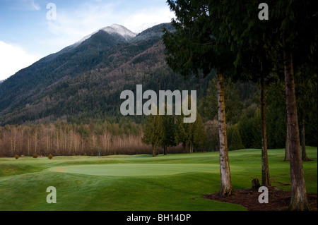 Bridal Falls Golf Club sits at the base of Cheam Mountain and within earshot of Bridal Falls in the Fraser Valley, B.C., Canada. Stock Photo