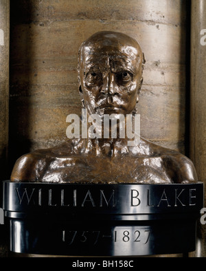 William Blake bronze bust by Jacob Epstein. South transept (Poet's Corner) Westminster Abbey London England Stock Photo