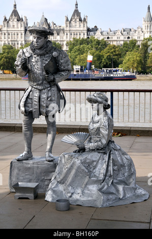 Living statue street artists performing at  South Bank, London, UK. Stock Photo