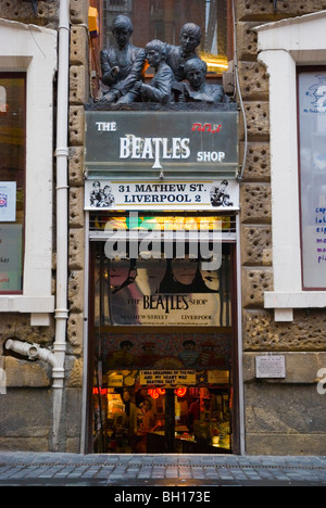 Beatles Shop Mathew Street Cavern Quarter central Liverpool Merseyside England UK Europe Stock Photo