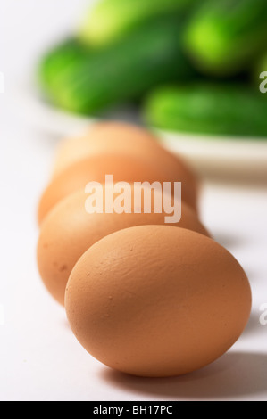 hen's eggs on the cook-table Stock Photo