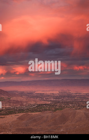Sunset over Palm Desert and Rancho Mirage in the Coachella Valley, California. Stock Photo