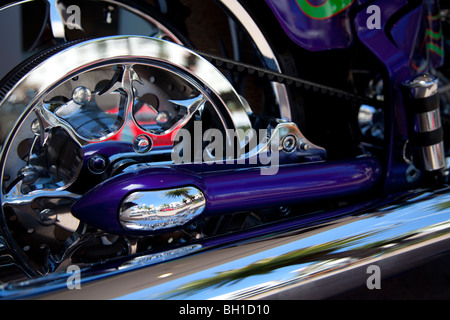 Close up on a rear wheel of a motor bike Stock Photo