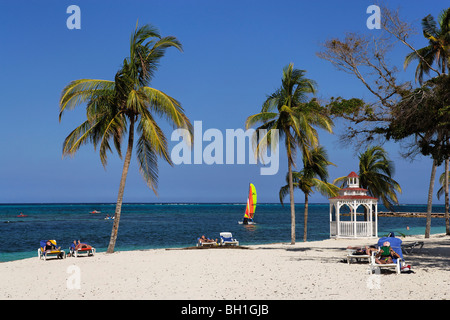 Pavilion at sandy beach, Guardalavaca, Holguin, Cuba, West Indies Stock Photo