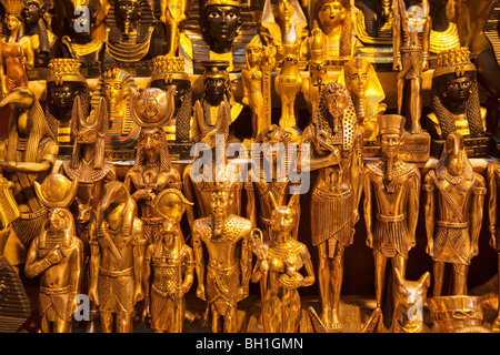 Shining statues of egyptian pharaos and gods, Bazaar Khan el-Khalili, Cairo, Egypt, Africa Stock Photo